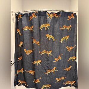 Anthropologie Navy and cheetah shower curtain